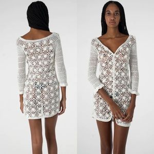 Akoia Swim Floral Ivory Crochet Button Front Taman Dress